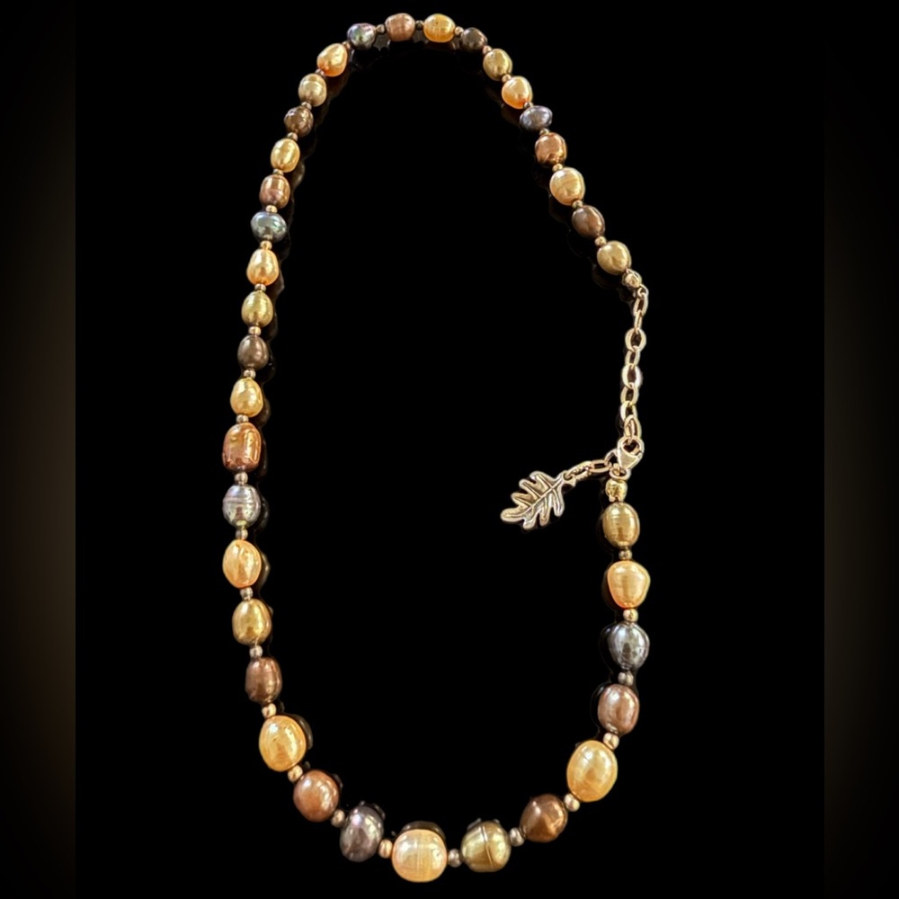 Stunning Sterling Silver Champagne & Gray South Sea Baroque Pearl Necklace